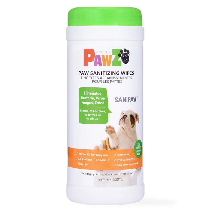 protex pawz sanipaw dog paw wipes (60 wipes) | safe antib...