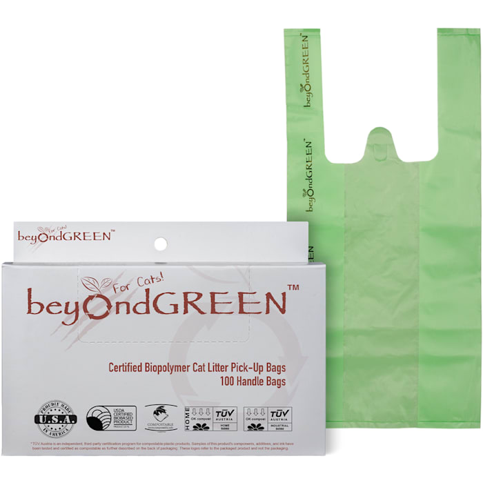 beyondGREEN Plant-Based Cat Litter Waste Bags with Handles - 100 Count - 8x16
