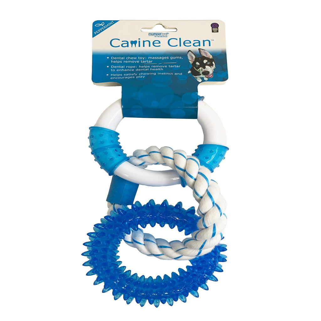Multipet Canine Clean Peppermint Rings Dog Toy - Rubber & Rope Chew Toy for Dental Care - 11 Inch
