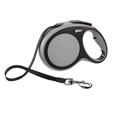 FLEXI New Comfort Retractable Dog Leash (Tape) - 26 ft, Large, Grey/Black