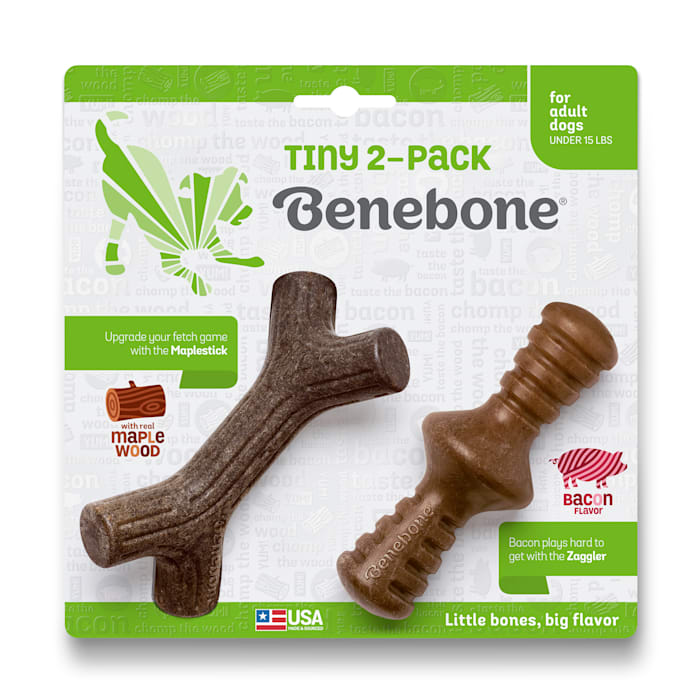 Benebone Tiny 2-Pack Dog Chew Toys - Maplestick & Zaggler Bacon Flavor - for Puppies & Small Dogs Under 15lbs
