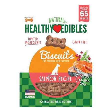 Nylabone Healthy Edibles Grain Free Dog Treats Biscuits, Salmon Flavor, 12 oz