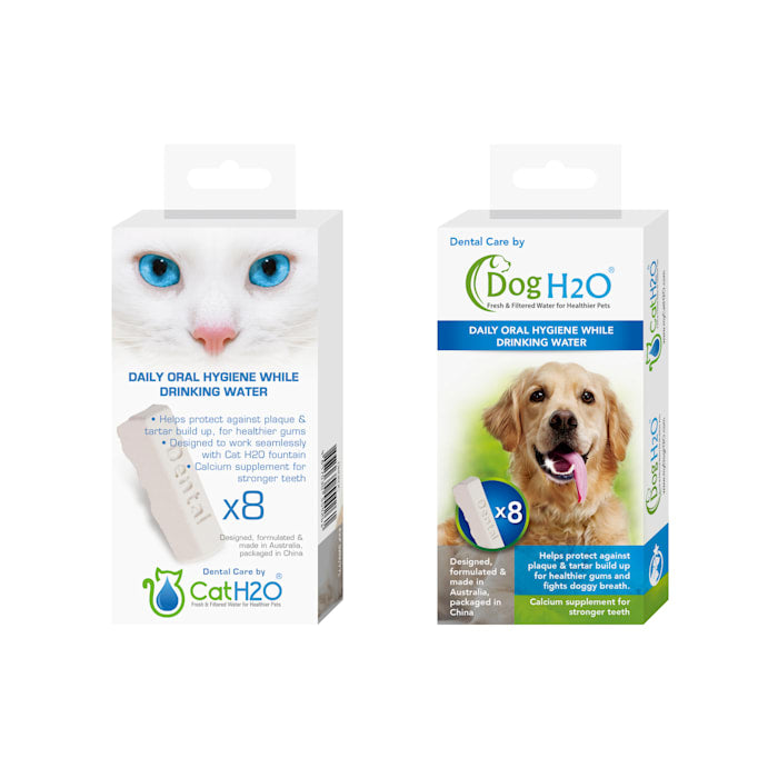H2O Dental Care Dissolving Tablets for Dogs & Cats - 8 Pack | Pet Water Fountain Tablets for Oral Hygiene