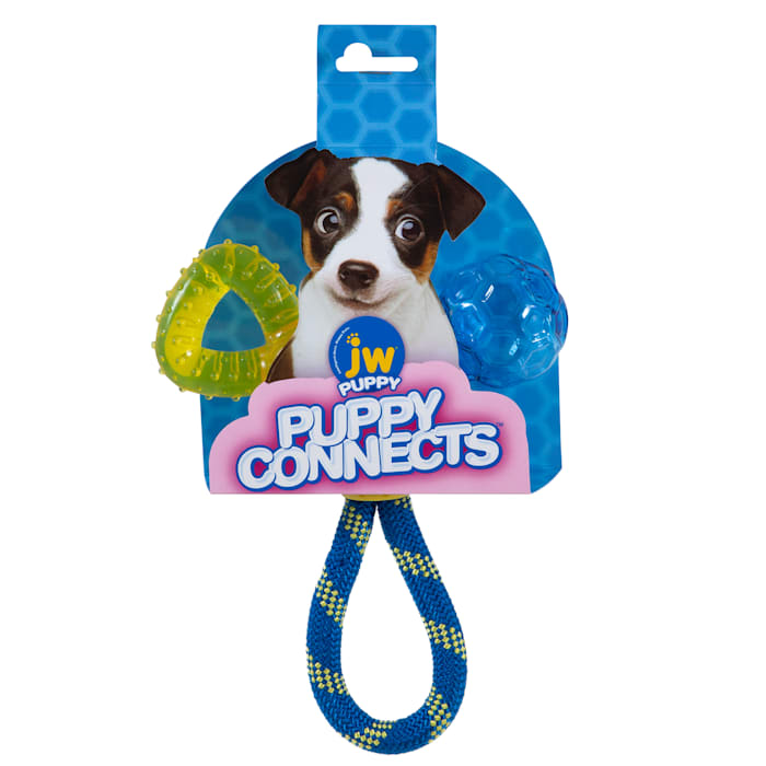 JW Pet Puppy Connects 3-in-1 Dog Toy Teether Chew - Interactive Puppy Toy for Tug, Teething & Crunching