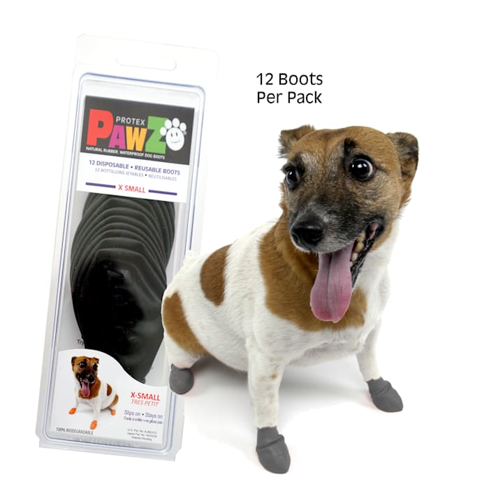 Pawz Rubber Dog Boots - X-Small, Black - 12 Pack Waterproof Paw Protection
