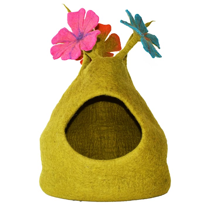 Dharma Dog Karma Cat Bouquet Green & Multi Wool Pet Cave,...