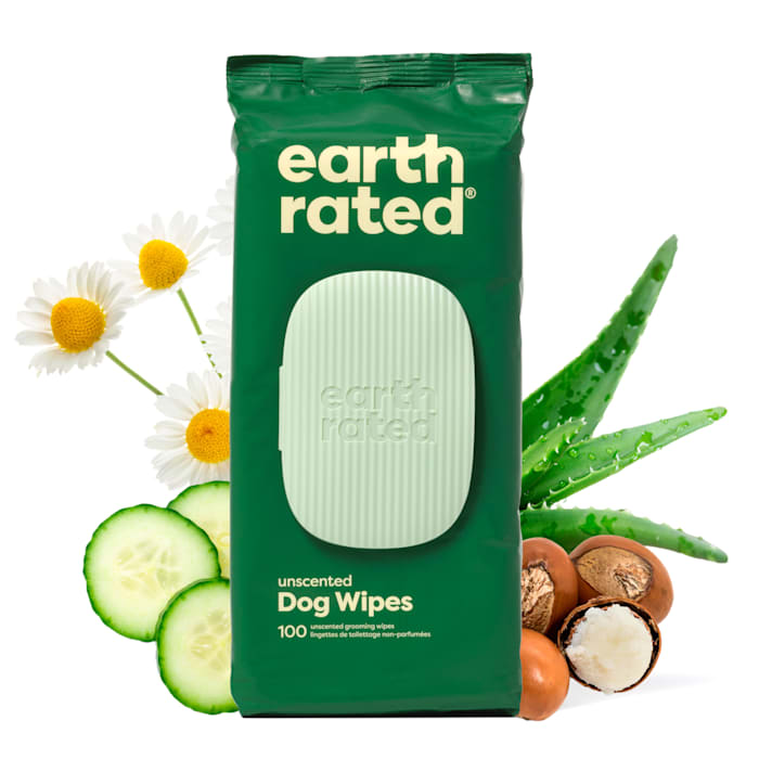 Earth Rated Dog Grooming Wipes - Unscented, Plant-Based, 100 Count