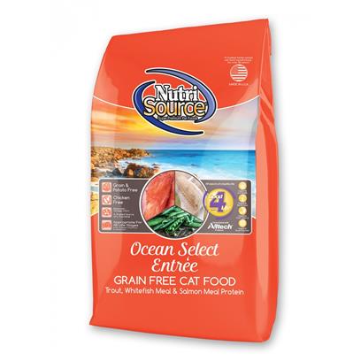NutriSource Grain-Free Ocean Select Cat Food - Trout, Whitefish & Salmon Meal, 6.6 lb Dry Food