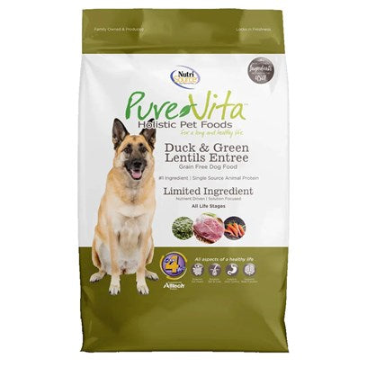 Pure Vita Grain Free Duck & Green Lentils Recipe Dry Dog Food, 15 lb