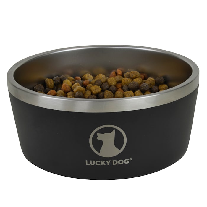 Lucky Dog Indulge Black Double Wall Stainless Steel Dog Bowl, 8 Cups, Medium (64 oz)