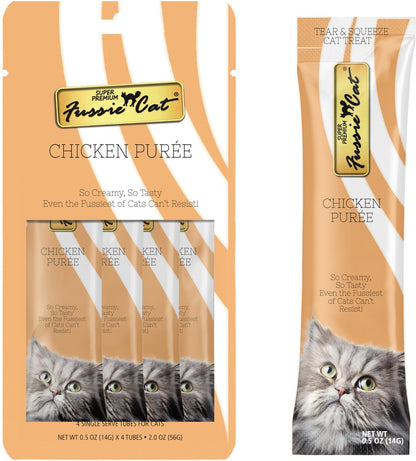 Fussie Cat Chicken Puree Cat Treats - 4 Pack (0.5 oz Pouches)