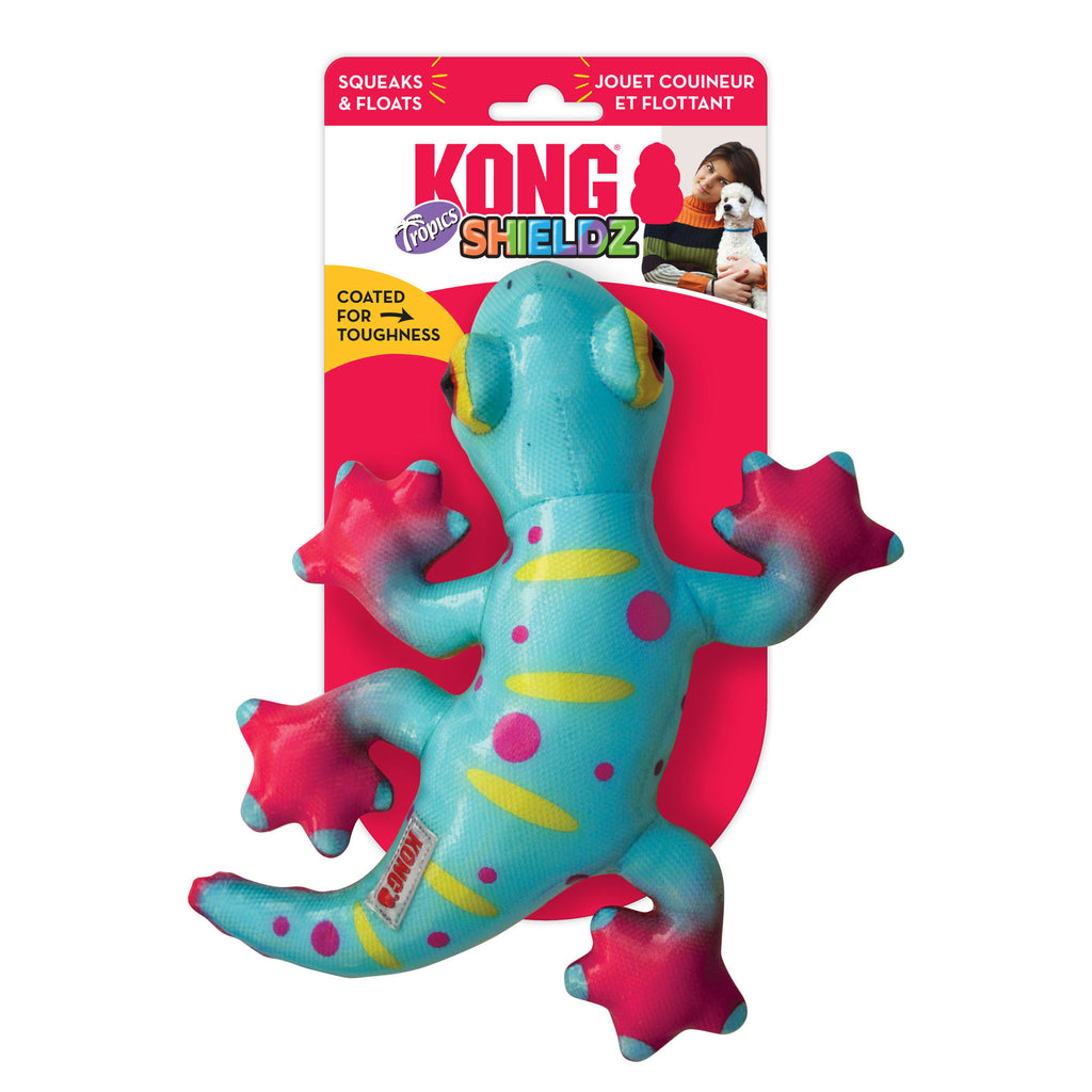 KONG Shieldz Tropics Gecko Dog Toy - Medium, Green - Durable Plush Squeaky Toy
