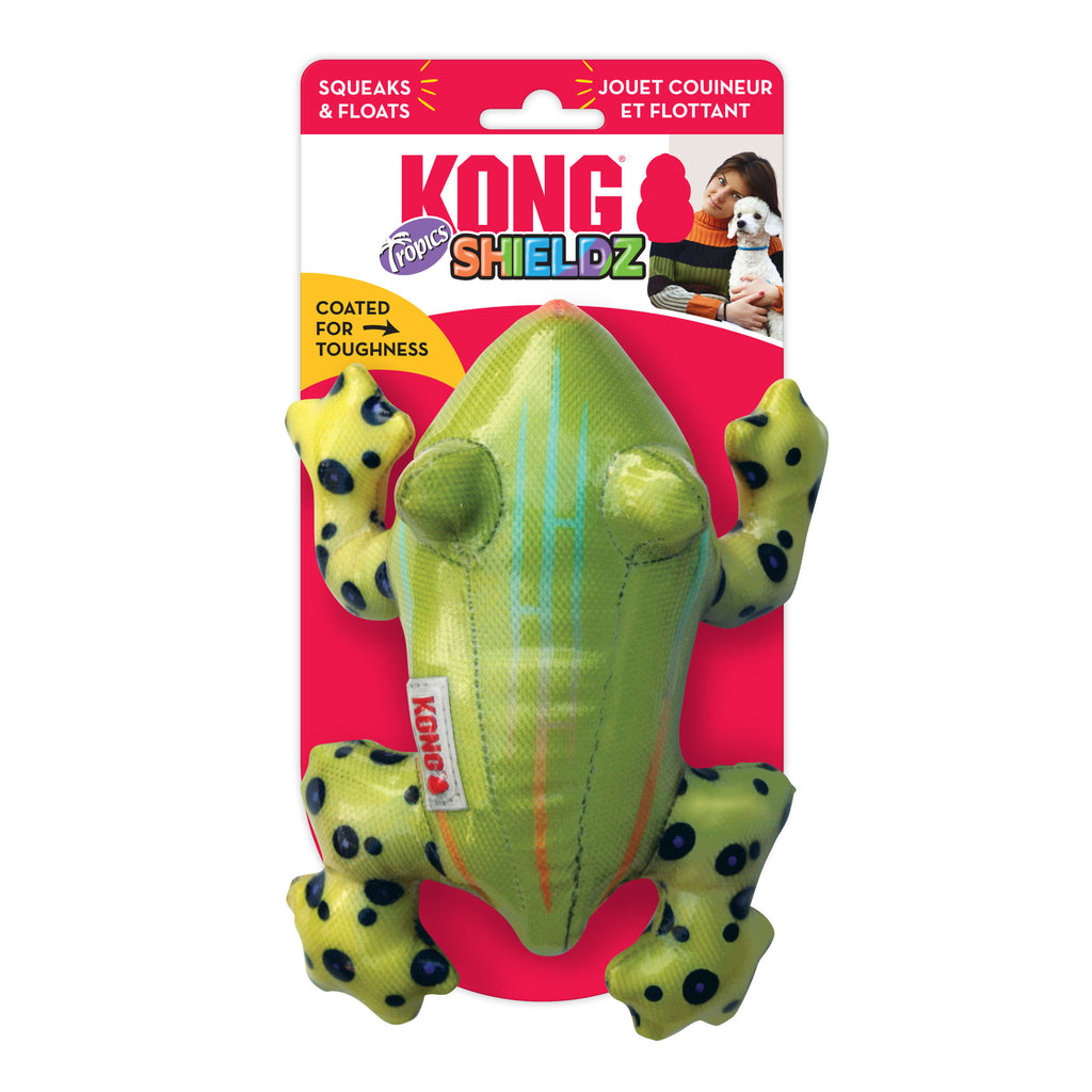 KONG Shieldz Tropics Frog Dog Toy - Medium Green Squeaky Plush