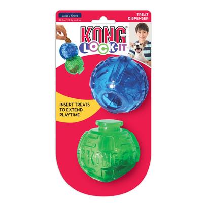 Kong Lock-It Dog Toy, Double Ball Treat Dispenser, 14cm, 2-Pack