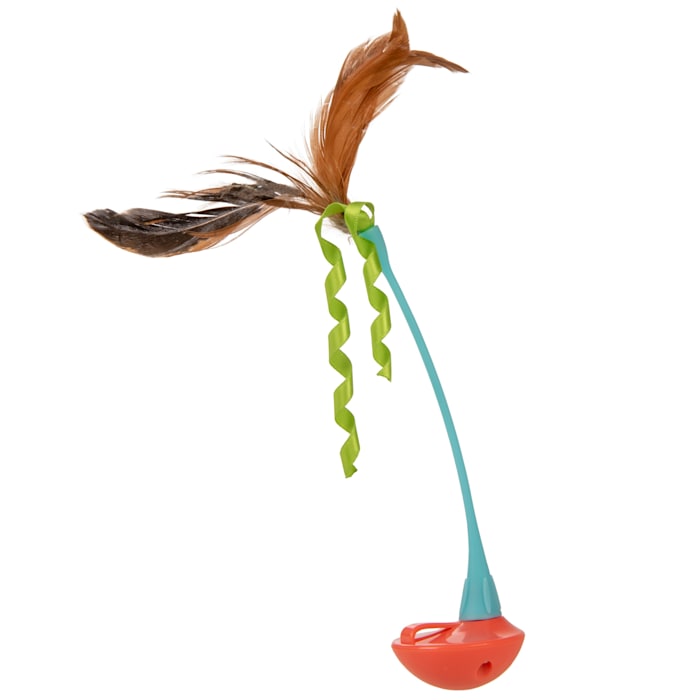SmartyKat Instincts Rowdy Rocker Self-Righting Wand Cat Toy with Feathers & Ribbons