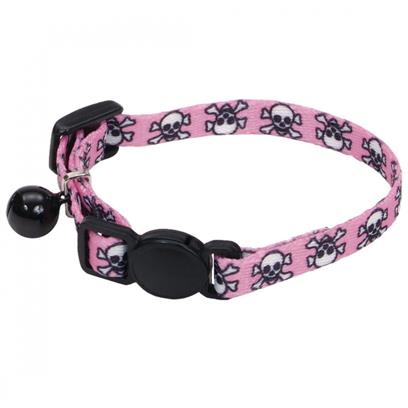 Li'l Pals Kitten Collar - Adjustable Breakaway, Pink Skulls, 5/16" x 6-8"