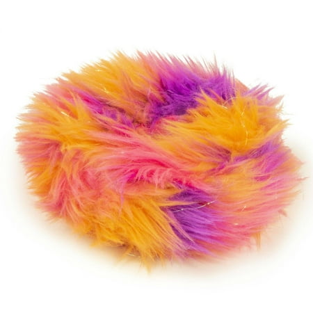 GoDog Furballz Ring Dog Toy - Squeaky Plush Chew Toy with Chew Guard - Small, Warm Rainbow