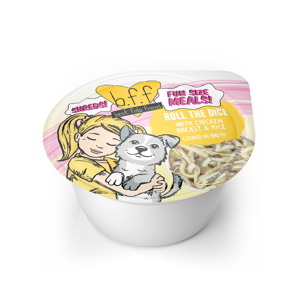 Weruva BFF Fun Size Meals Roll The Dice Chicken & Rice Wet Dog Food, 2.75oz Cup