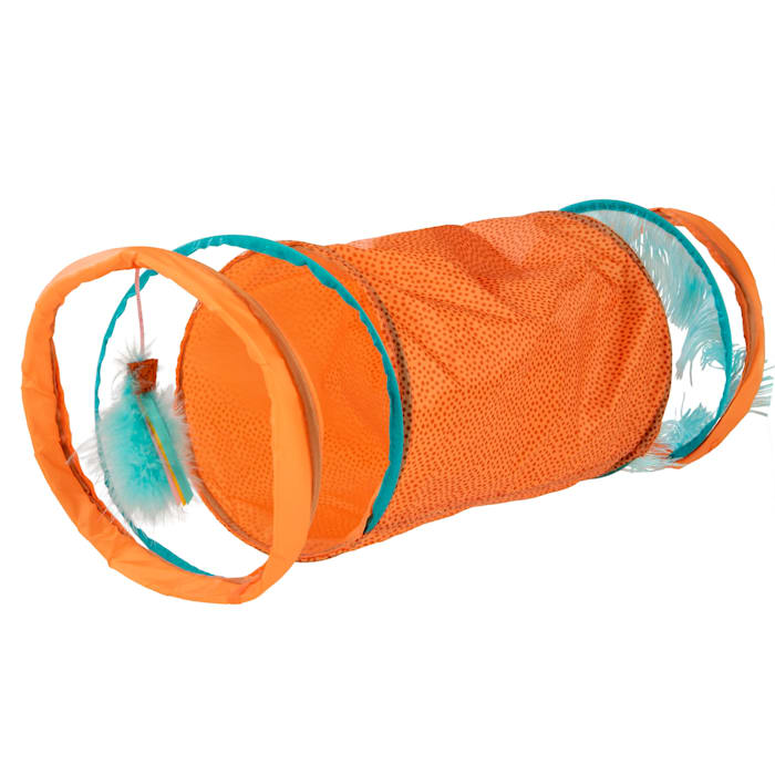 Instincts by SmartyKat Teaser Tunnel - Activity Cat Toy with Fringe & Feather Teaser