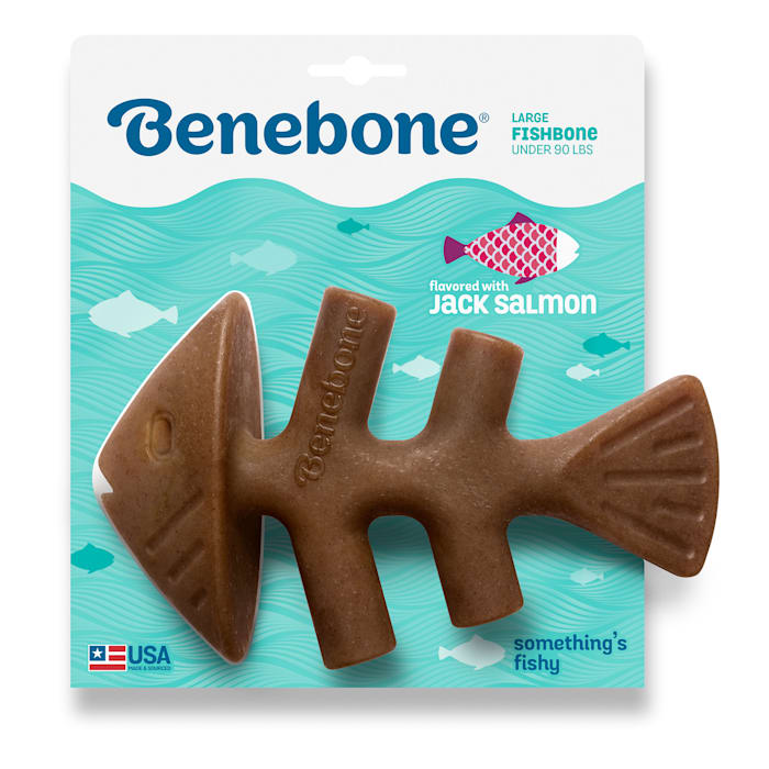 Benebone Large Fishbone Dog Chew Toy - Real Salmon Flavor, Durable for Aggressive Chewers