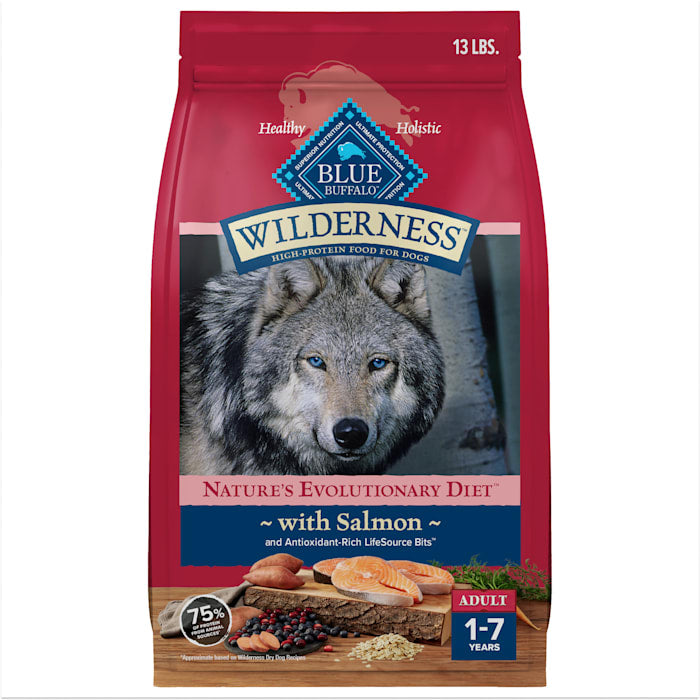 Blue Buffalo Wilderness Salmon Recipe, High Protein, Natural Adult Dry Dog Food with Grains, 13 lb Bag