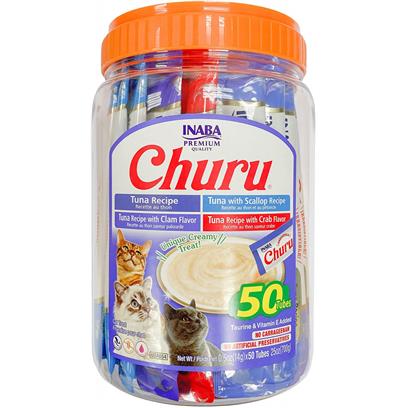 Inaba Churu Puree Cat Treats, Tuna & Seafood Variety Pack, 0.5 oz Tubes, 50 Count