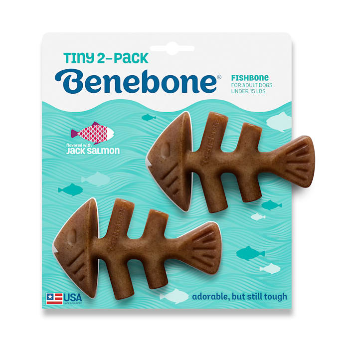 Benebone Fishbone Tiny 2-Pack Dog Chew Toy - Durable, Real Jack Salmon Flavor for Small Dogs
