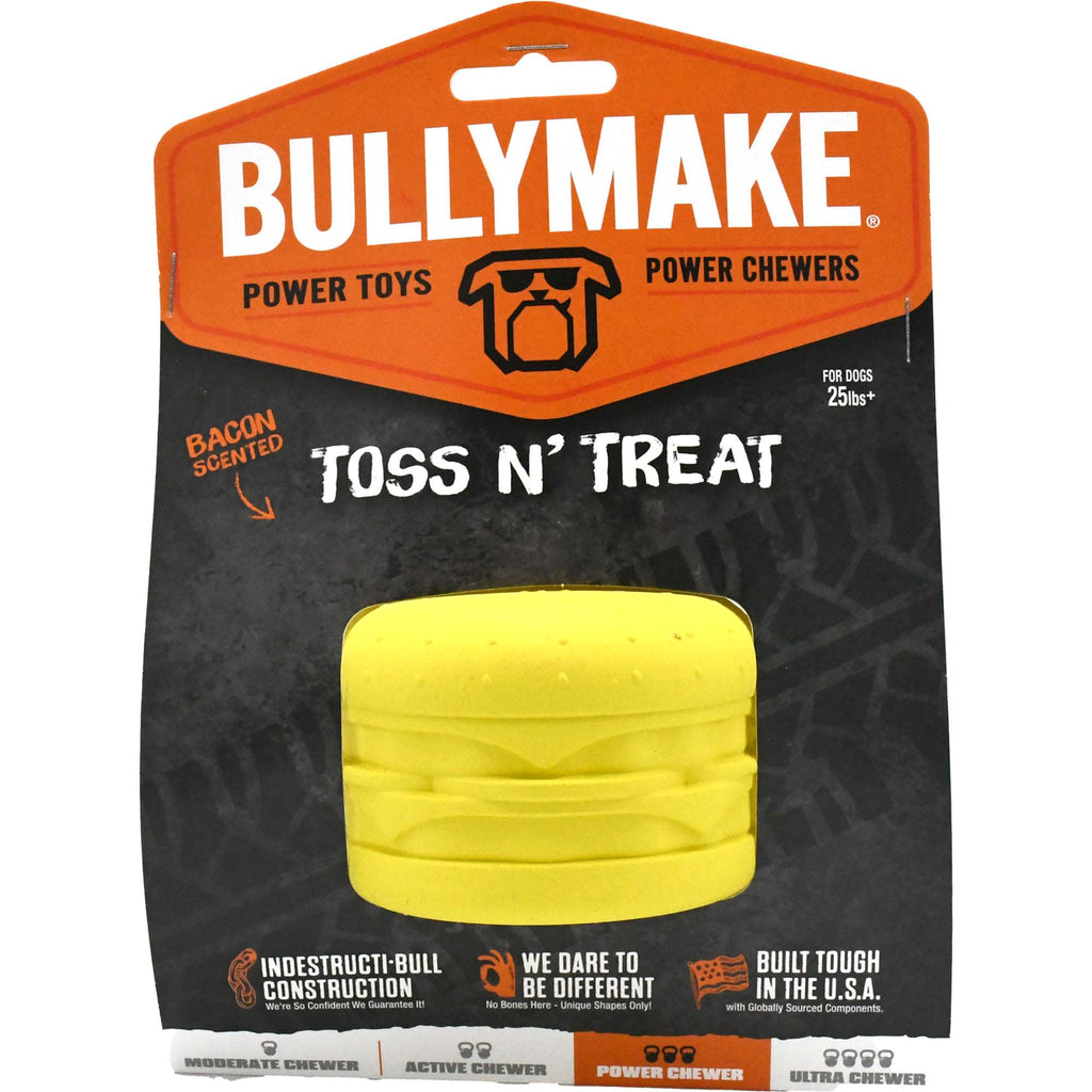 BullyMake Toss N Treat Flavored Dog Chew Toy - Cheeseburger Bacon - One Size
