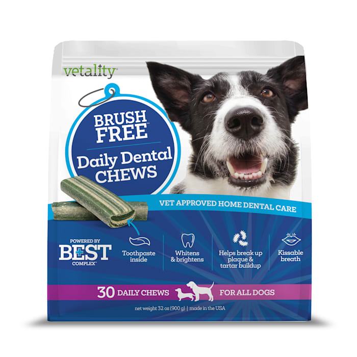 Vetality Brush Free Daily Dental Care Chews for Dogs | Cl...