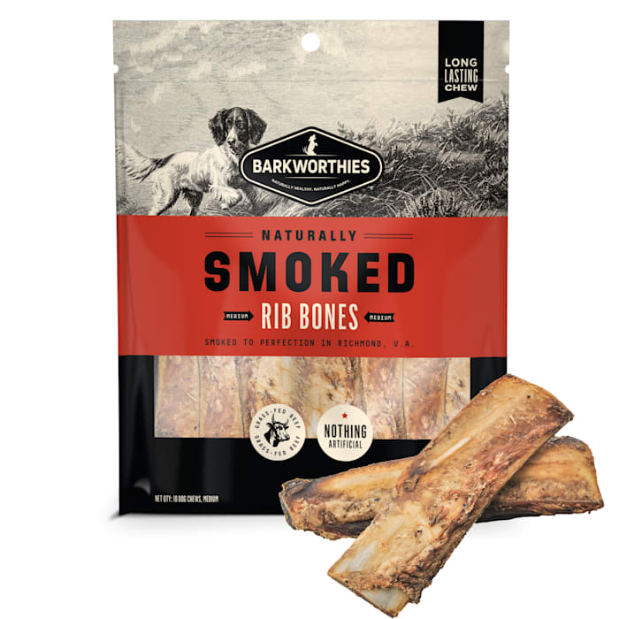 Barkworthies Smoked Rib Dog Treats - Natural Beef Rib Bones, 10 Pack
