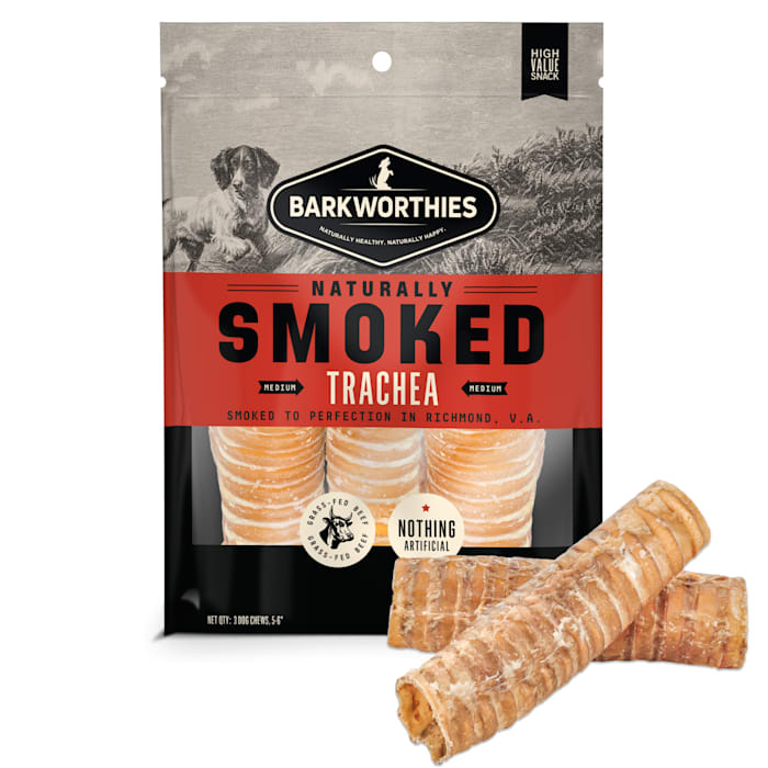 Barkworthies Smoked 6" Trachea Dog Treats, 3-Pack - Natural Beef Chews for Dental Health