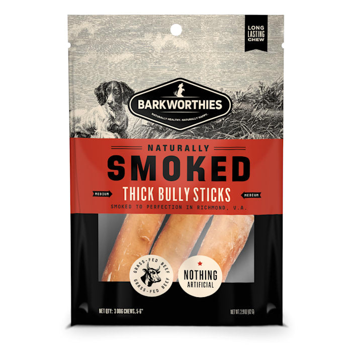 Barkworthies Smoked Bully Sticks for Dogs - 6 Inch Thick, 3 Pack - All Natural Dog Treats