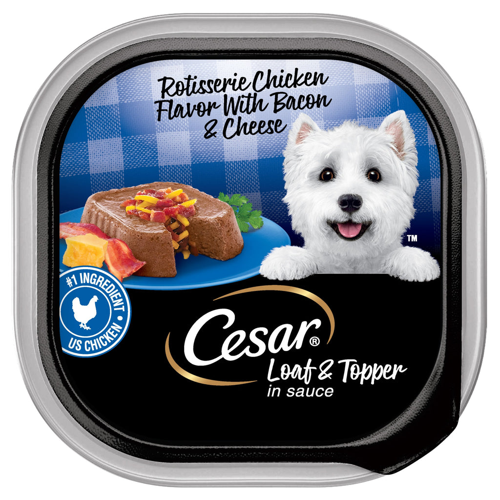 Cesar Savory Delights Rotisserie Chicken Bacon & Cheese Wet Dog Food Loaf Topper in Sauce, 3.5 oz
