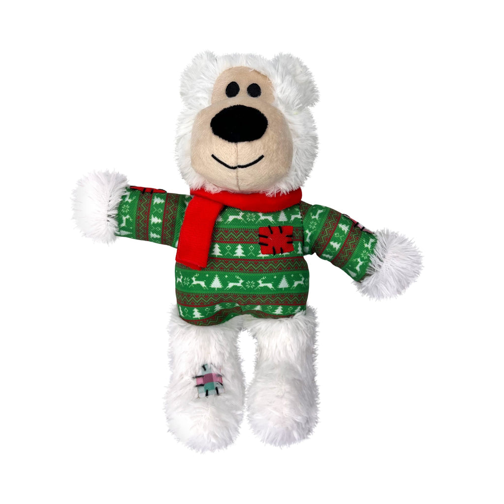 KONG Holiday Wild Knots Bear Dog Toy - Small/Medium - Christmas Plush Squeaky Toy
