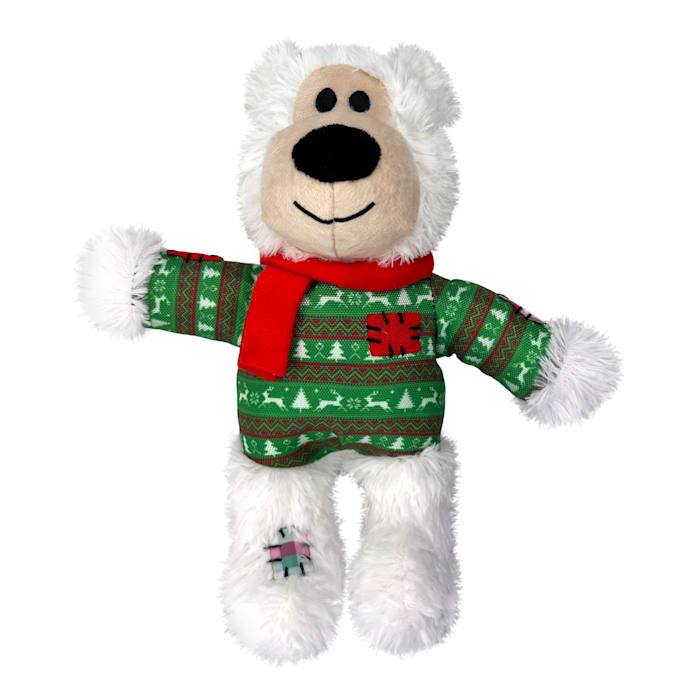 KONG Holiday Wild Knots Bear Dog Toy - Medium/Large - Christmas Plush Squeaky Toy