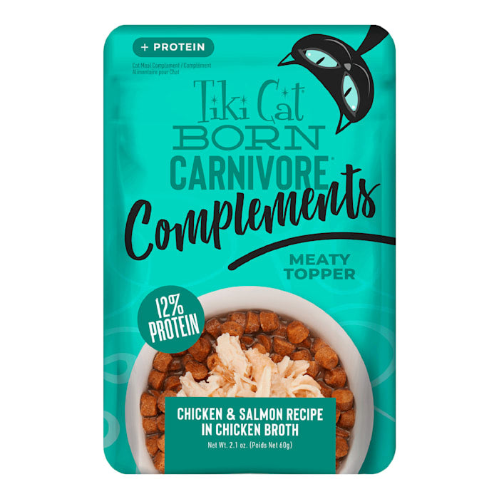 Tiki Cat Carnivore Complements Chicken & Salmon Meaty Topper in Broth, 2.1 oz Pouch