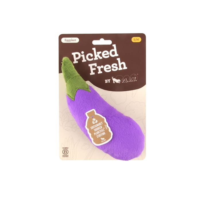 P.L.A.Y. Garden Fresh Eggplant Plush Dog Toy - Eco-Friendly Squeaky Vegetable Chew Toy