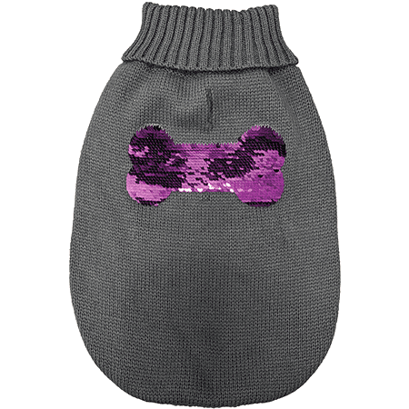 Ethical Pet Reversible Sequin Bone Sweater - Gray & Purple, Medium