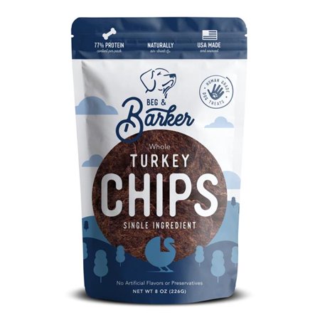 Beg & Barker Whole Turkey Gizzard Chips Dog Treats 8oz, Single Ingredient, USA Made
