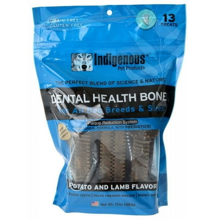 Indigenous Pet Dental Health Bones - Potato & Lamb Flavor - Dog Treats 17oz or 13 Count