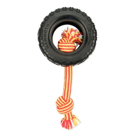 Mammoth TireBiter II with Rope Dog Toy, Large, 6" Durable Natural Rubber