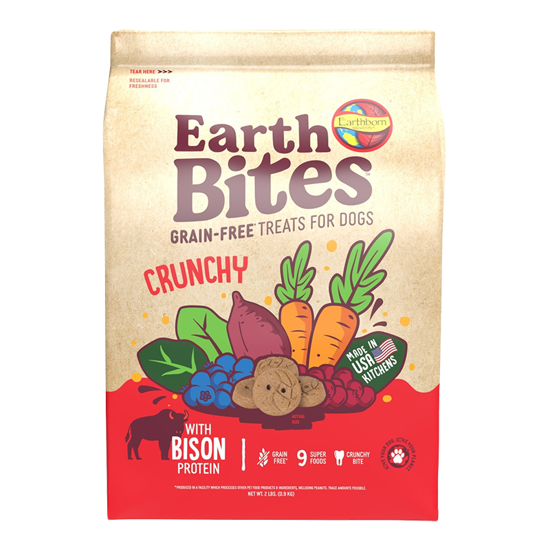 Earthborn Holistic EarthBites Grain-Free Bison Dog Treats, Crunchy Biscuits, 2 lb Bag