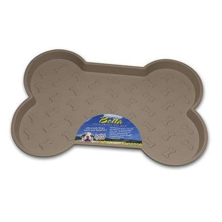 Loving Pets Bella Spill-Proof Dog Mat - Large, Tan - Bone Shaped Pet Bowl Mat