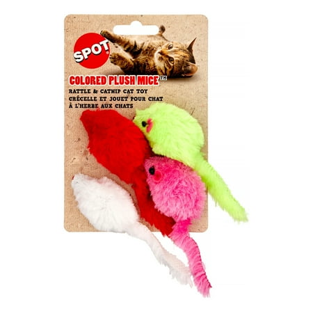 Ethical Pet Spot Plush Mice Cat Toy with Catnip, Assorted Colors, 4-Pack