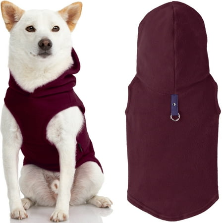 Gooby Fleece Vest Hoodie Dog Sweater - Plum, XS - Warm Pullover with O-Ring Leash