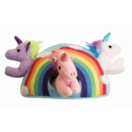 Snugarooz Hide & Seek Rainbow Dog Toy - 4-in-1 Plush Toy with Squeaky Unicorns - Interactive Puzzle Toy for Dogs