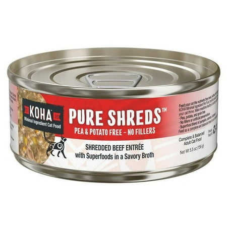 Koha Pure Shreds Beef Entree Wet Cat Food, 5.5 oz Can - Grain Free, Single Meat, High Protein