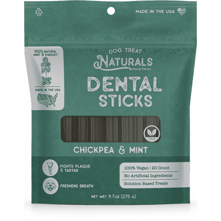Dog Treat Naturals Chickpea & Mint Dental Sticks - 20 Count, 10oz - Dog Dental Chews for Fresh Breath & Tartar Control