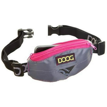 DOOG Mini Running Belt - Dog Walking Pouch - Grey/Pink - Phone, Keys, Waste Bag Storage