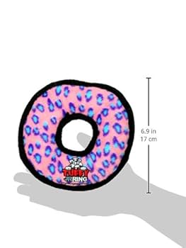 Tuffy Junior Ring Dog Toy - Pink Leopard Print - Durable Plush Squeaky Chew Toy
